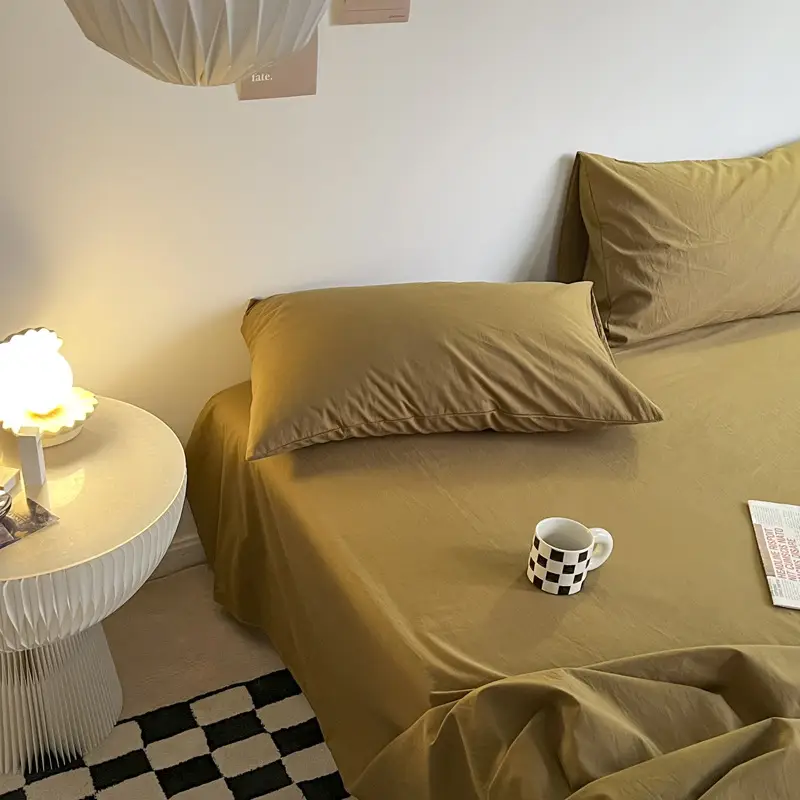 Ins Style Pure Cotton Bed Sheet All Cotton Quilt Cover Single Piece Solid Color Pillowcase Single Product Bed Hat for Nude Sleeping Dormitory Bedding