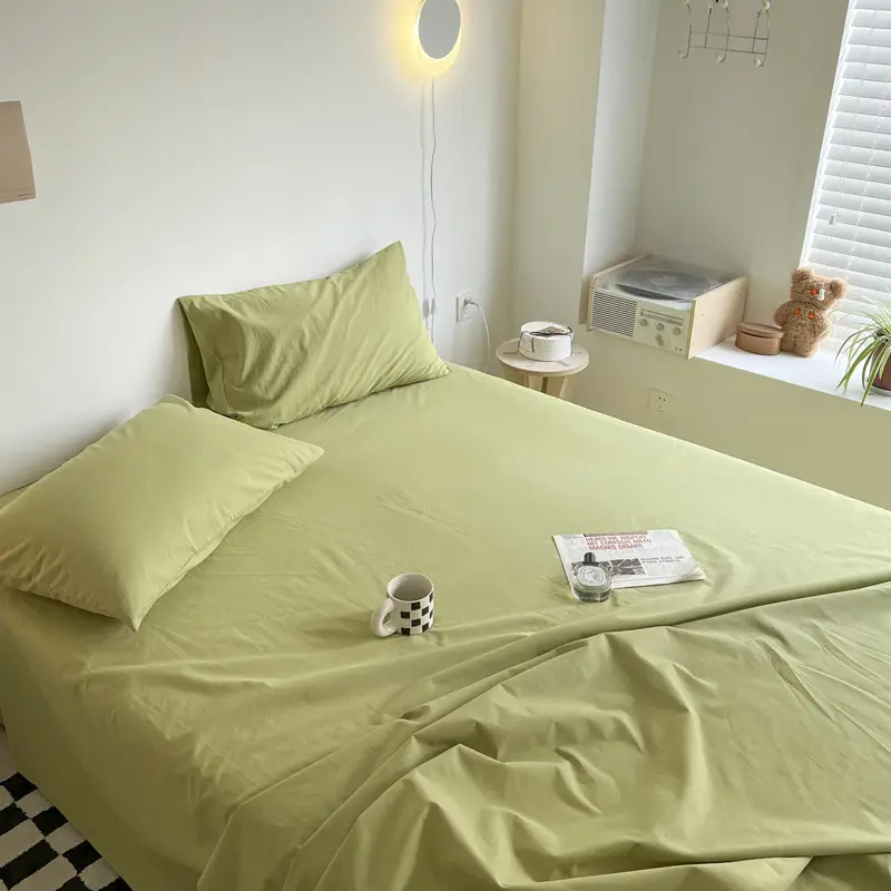 Ins Style Pure Cotton Bed Sheet All Cotton Quilt Cover Single Piece Solid Color Pillowcase Single Product Bed Hat for Nude Sleeping Dormitory Bedding