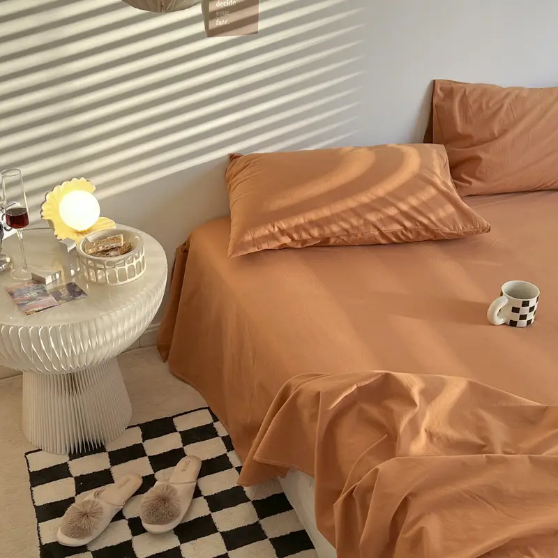 Ins Style Pure Cotton Bed Sheet All Cotton Quilt Cover Single Piece Solid Color Pillowcase Single Product Bed Hat for Nude Sleeping Dormitory Bedding