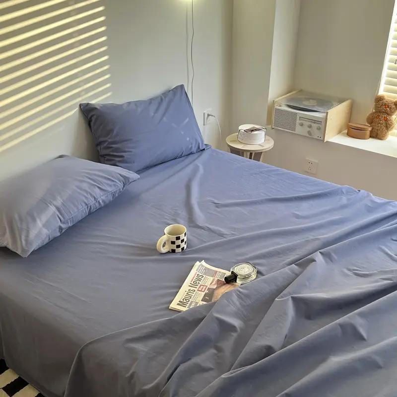 Ins Style Pure Cotton Bed Sheet All Cotton Quilt Cover Single Piece Solid Color Pillowcase Single Product Bed Hat for Nude Sleeping Dormitory Bedding