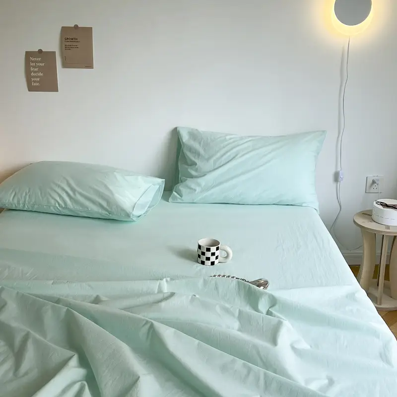 Ins Style Pure Cotton Bed Sheet All Cotton Quilt Cover Single Piece Solid Color Pillowcase Single Product Bed Hat for Nude Sleeping Dormitory Bedding