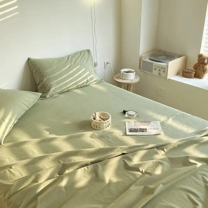 Ins Style Pure Cotton Bed Sheet All Cotton Quilt Cover Single Piece Solid Color Pillowcase Single Product Bed Hat for Nude Sleeping Dormitory Bedding