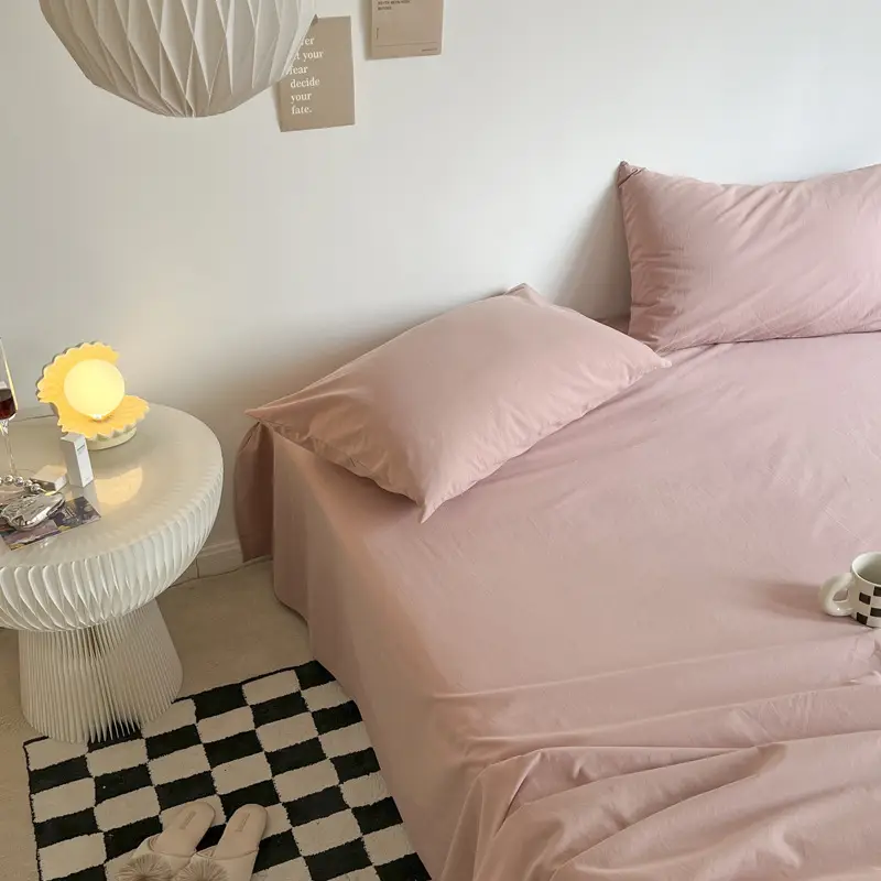 Ins Style Pure Cotton Bed Sheet All Cotton Quilt Cover Single Piece Solid Color Pillowcase Single Product Bed Hat for Nude Sleeping Dormitory Bedding