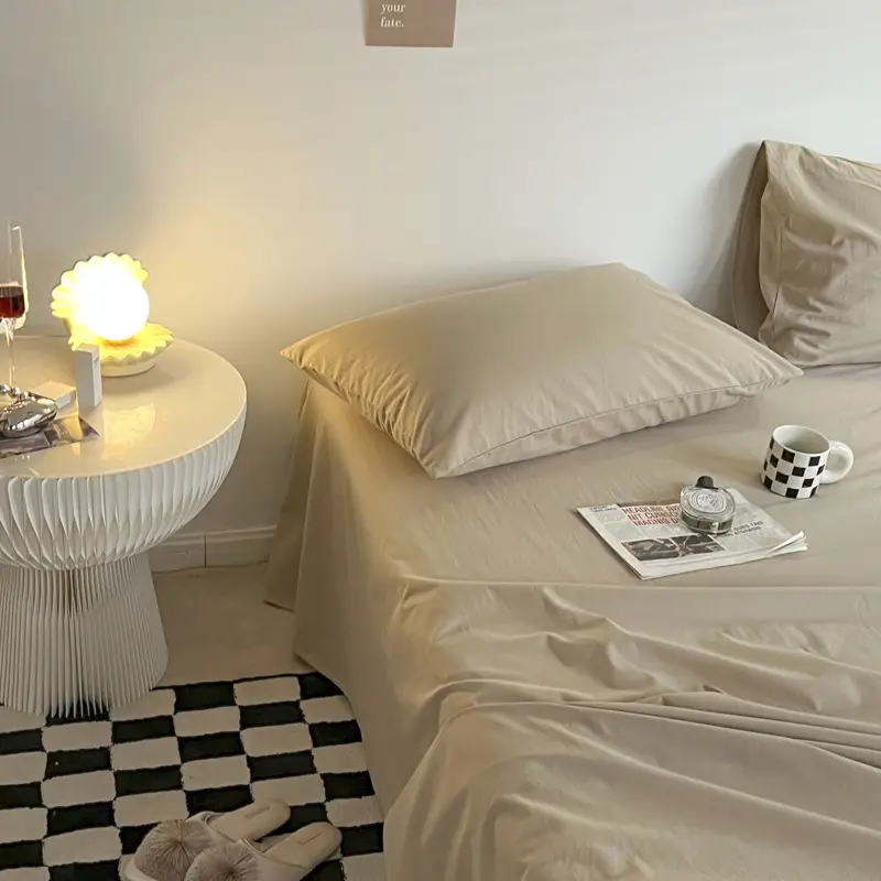Ins Style Pure Cotton Bed Sheet All Cotton Quilt Cover Single Piece Solid Color Pillowcase Single Product Bed Hat for Nude Sleeping Dormitory Bedding