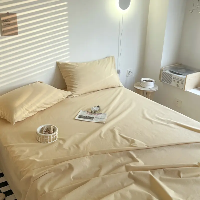 Ins Style Pure Cotton Bed Sheet All Cotton Quilt Cover Single Piece Solid Color Pillowcase Single Product Bed Hat for Nude Sleeping Dormitory Bedding
