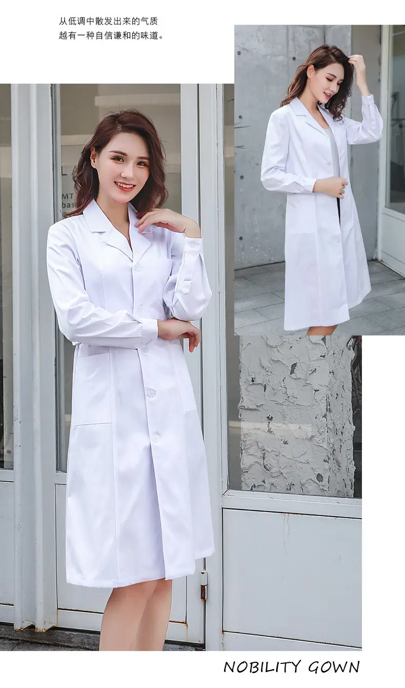 White Long-Sleeve Doctor Nurse Lab Coat for Women — feature 10