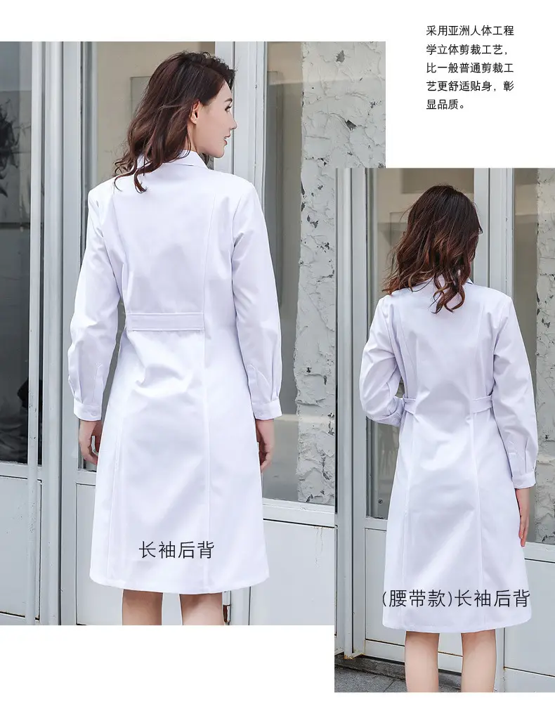 White Long-Sleeve Doctor Nurse Lab Coat for Women — feature 11