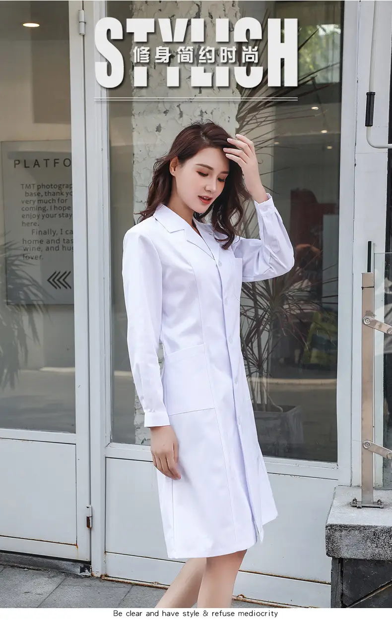 White Long-Sleeve Doctor Nurse Lab Coat for Women — feature 3