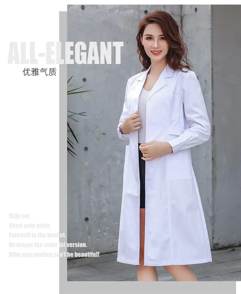 White Long-Sleeve Doctor Nurse Lab Coat for Women — feature 5
