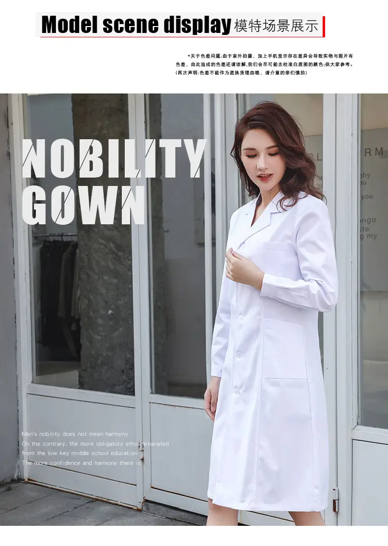 White Long-Sleeve Doctor Nurse Lab Coat for Women — feature 9