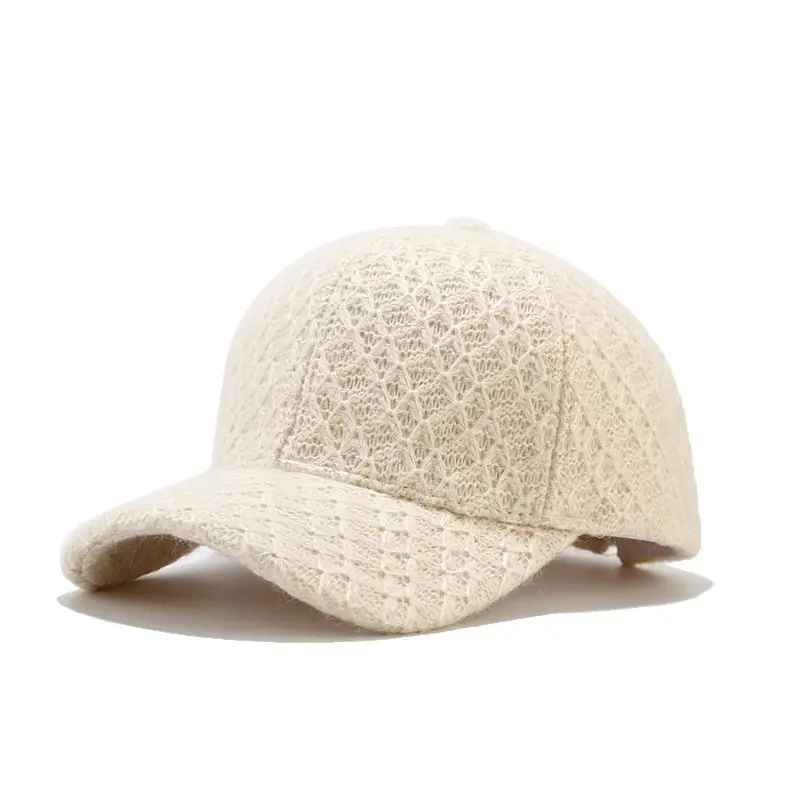 White Knitted Baseball Cap for Men Women Winter Warm - Image 5