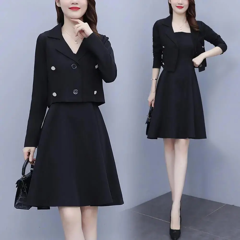 Women Two-Piece Suit Maroon Slim Dress with Suspender Skirt - Image 3