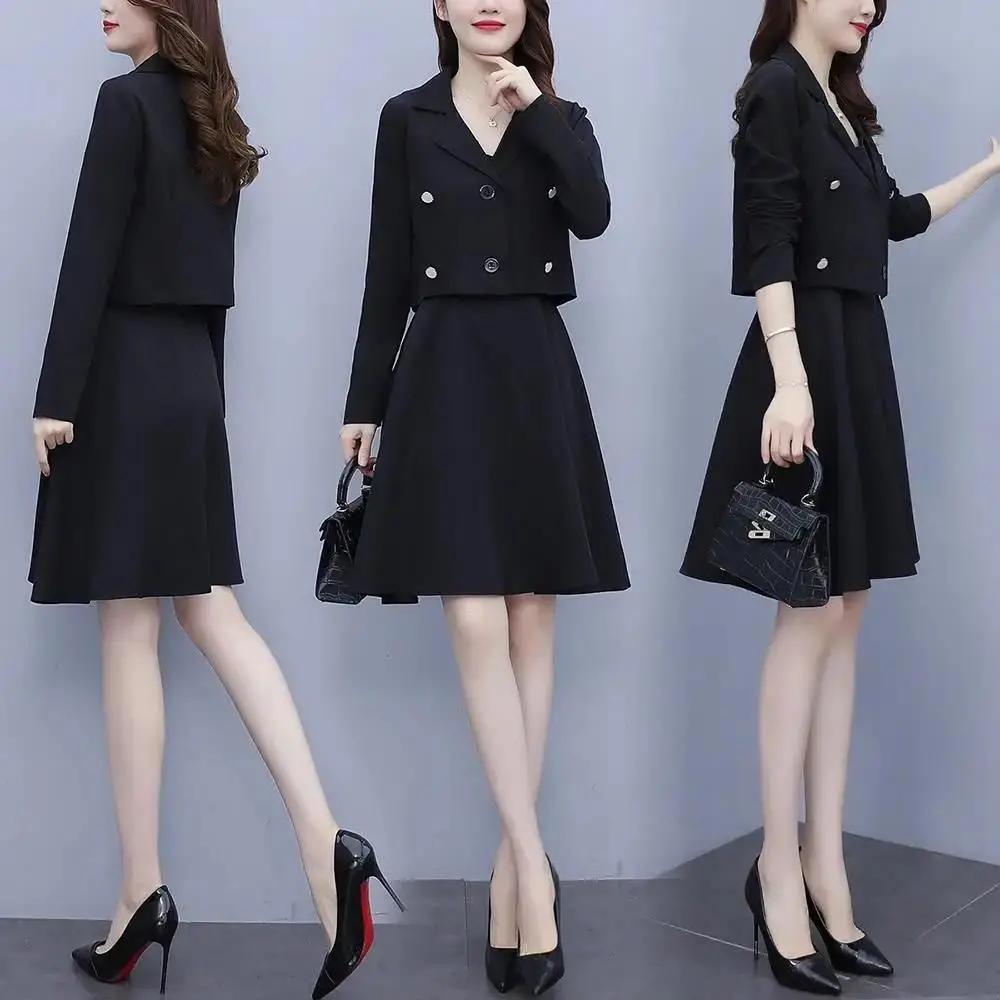Women Two-Piece Suit Maroon Slim Dress with Suspender Skirt - Image 5