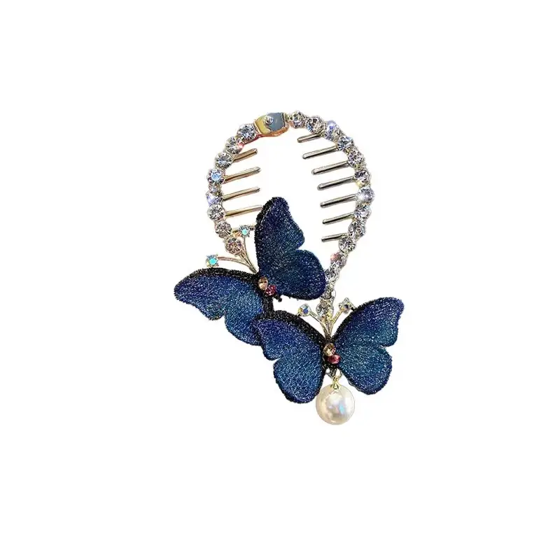 Butterfly Hair Clip with Rhinestone & Pearl Design