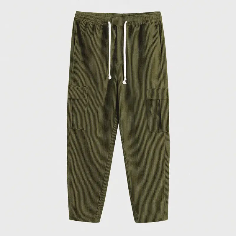 Men's Black Corduroy Loose Straight Sports Pants Multi Pocket — feature 8