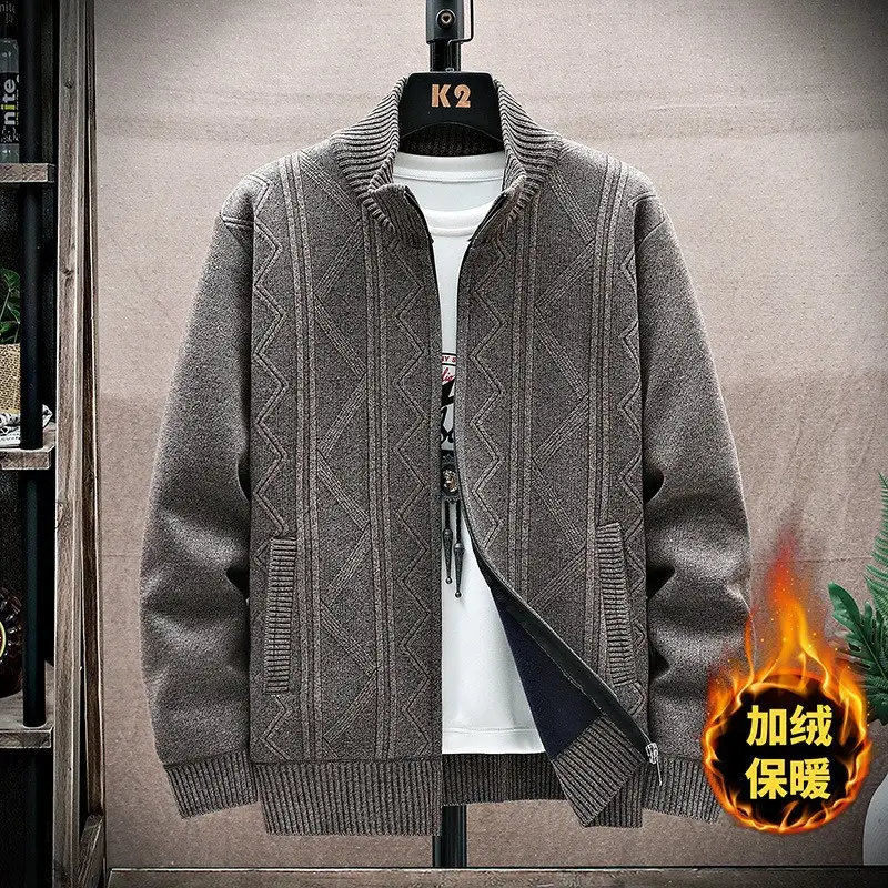 Men Fleece Lined Winter Hooded Cardigan Jacket