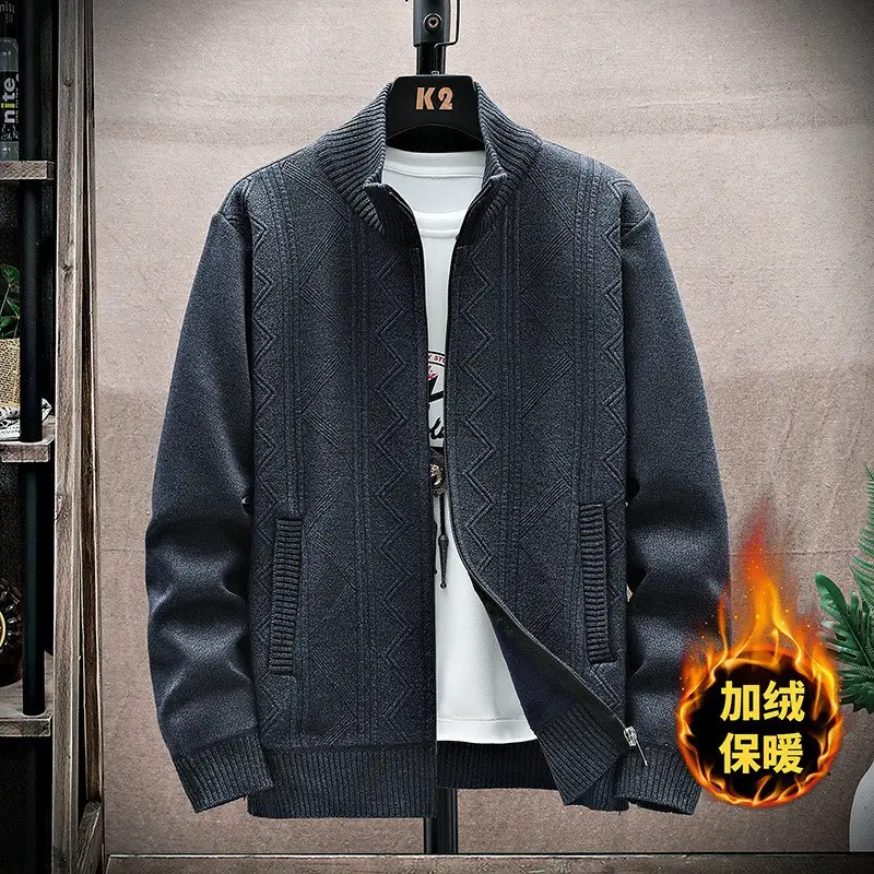 Men Fleece Lined Winter Hooded Cardigan Jacket