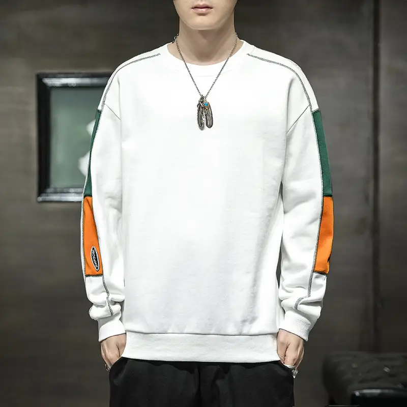Men's White Green Orange Crewneck Sweatshirt - Image 4
