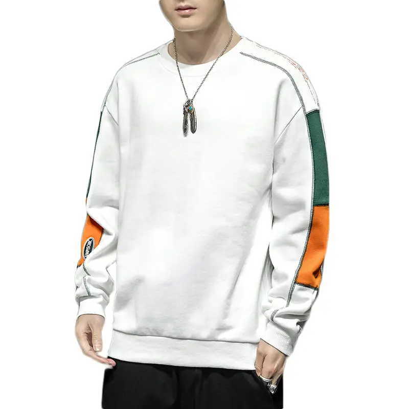 Men's White Green Orange Crewneck Sweatshirt - Image 7
