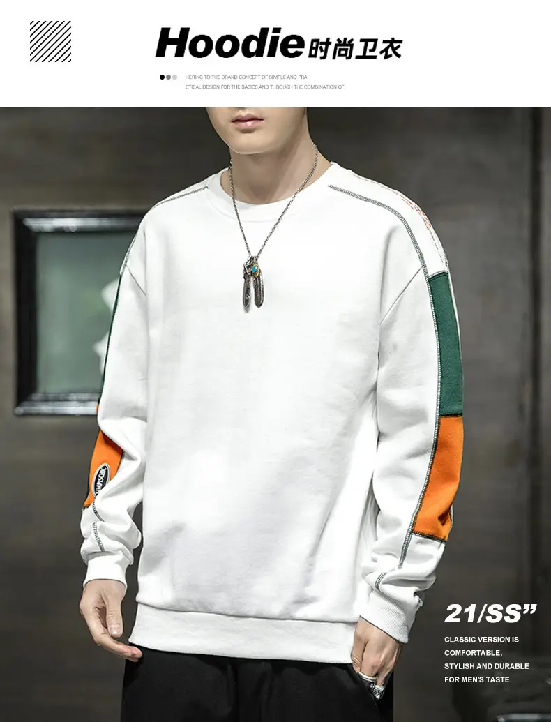 Men's White Green Orange Crewneck Sweatshirt — feature 1