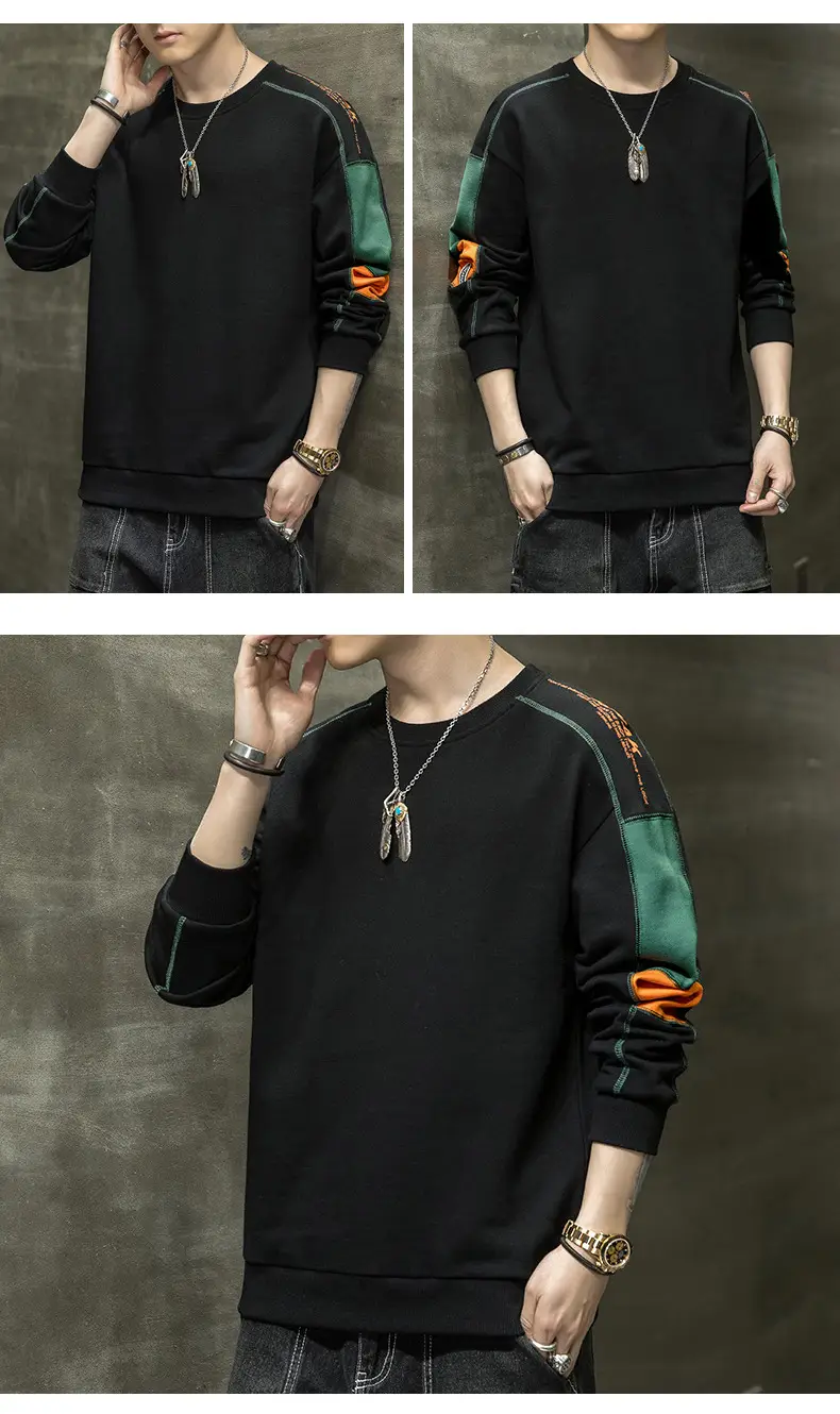 Men's White Green Orange Crewneck Sweatshirt — feature 10