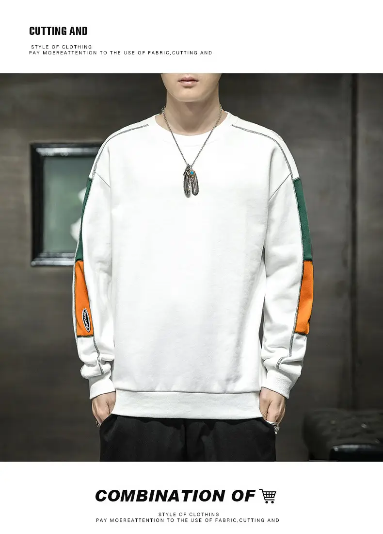 Men's White Green Orange Crewneck Sweatshirt — feature 11