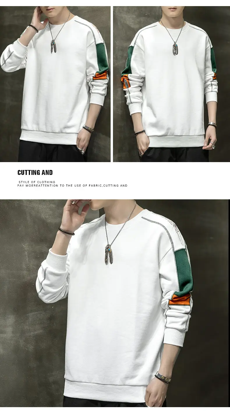 Men's White Green Orange Crewneck Sweatshirt — feature 12