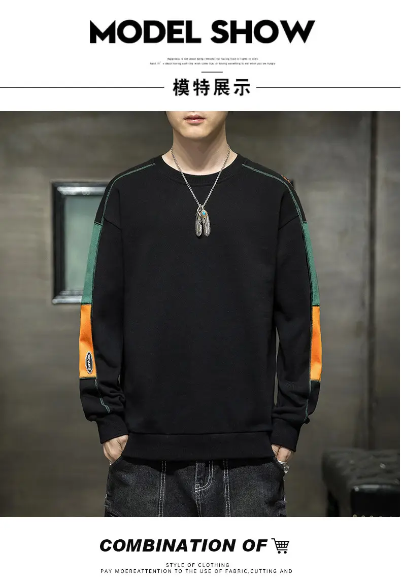 Men's White Green Orange Crewneck Sweatshirt — feature 9