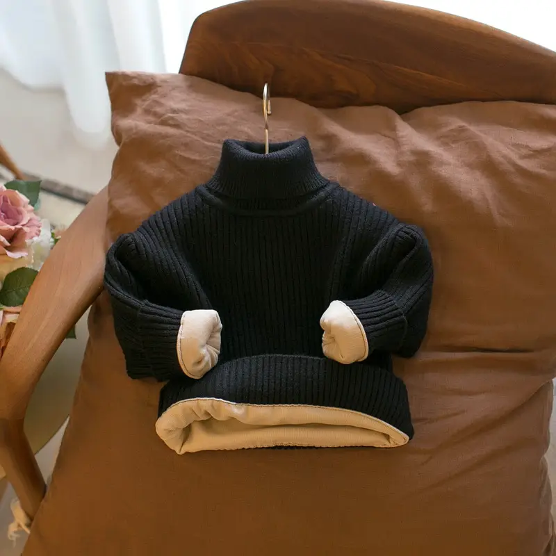 Korean Style Striped Turtleneck Pullover Brown