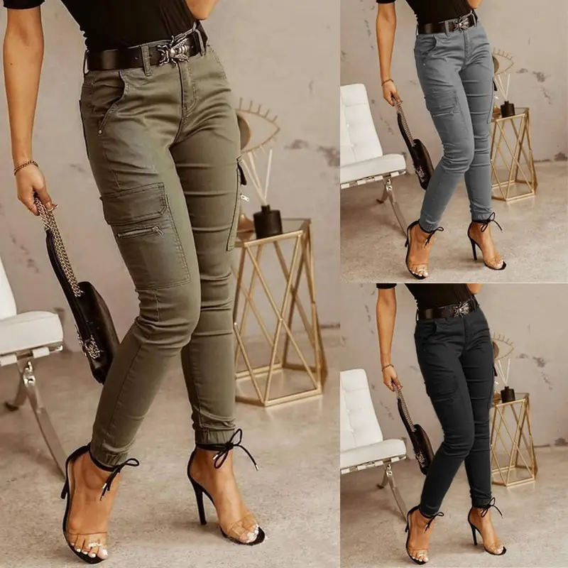 Women's Low Waist Button Trousers Solid Color - Image 4