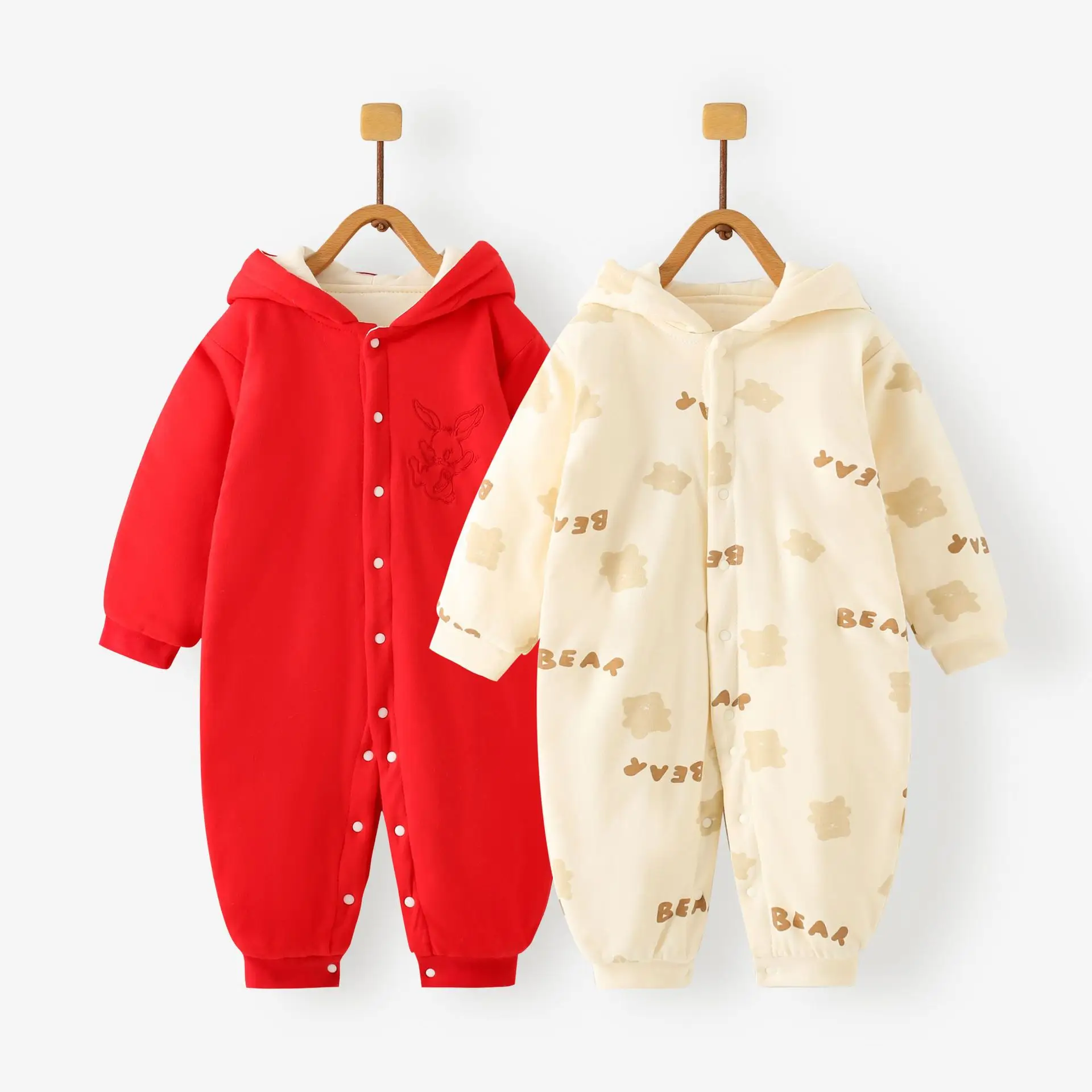 Baby Cotton Padded Hooded Jumpsuit Light Green