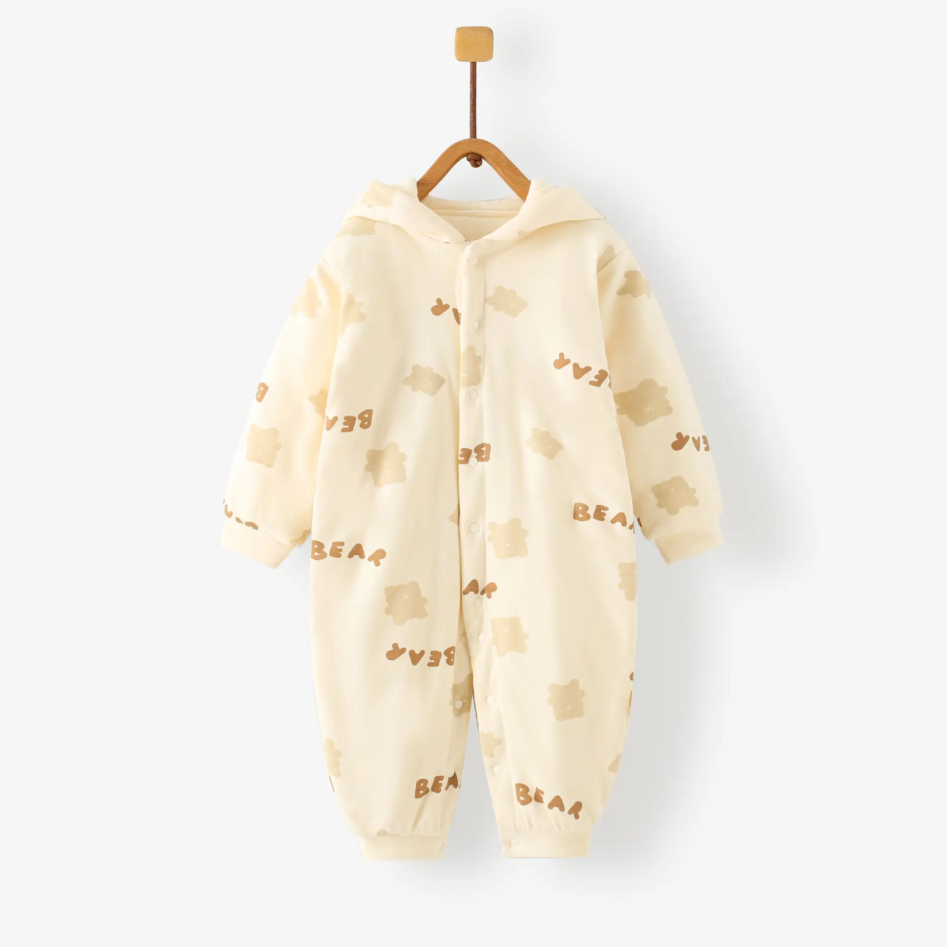 Baby Cotton Padded Hooded Jumpsuit Light Green