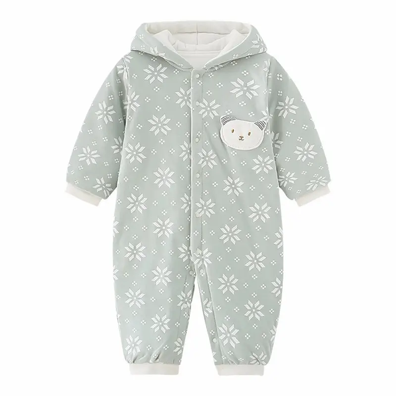 Baby Cotton Padded Hooded Jumpsuit Light Green