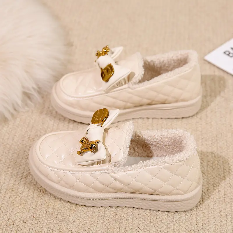 Winter New Women's Snow Boots Leather Waterproof Non-slip Warm fleece-lined Thickened Students Cotton Shoes Slip-on Peas Shoes - Image 5