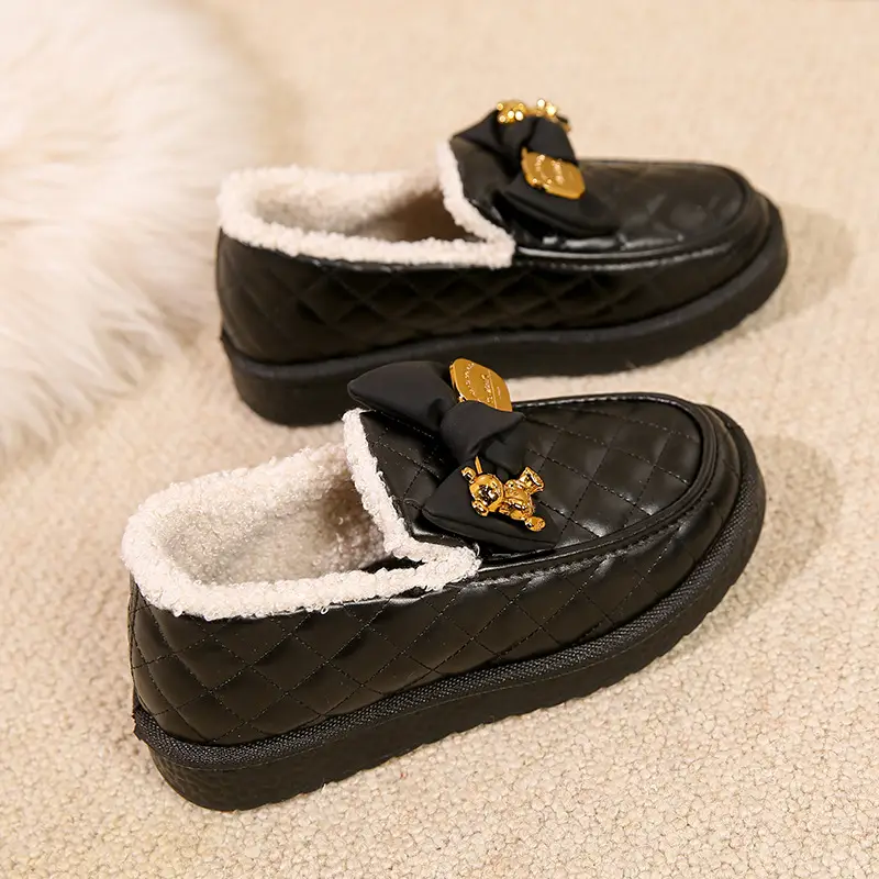 Winter New Women's Snow Boots Leather Waterproof Non-slip Warm fleece-lined Thickened Students Cotton Shoes Slip-on Peas Shoes - Image 6