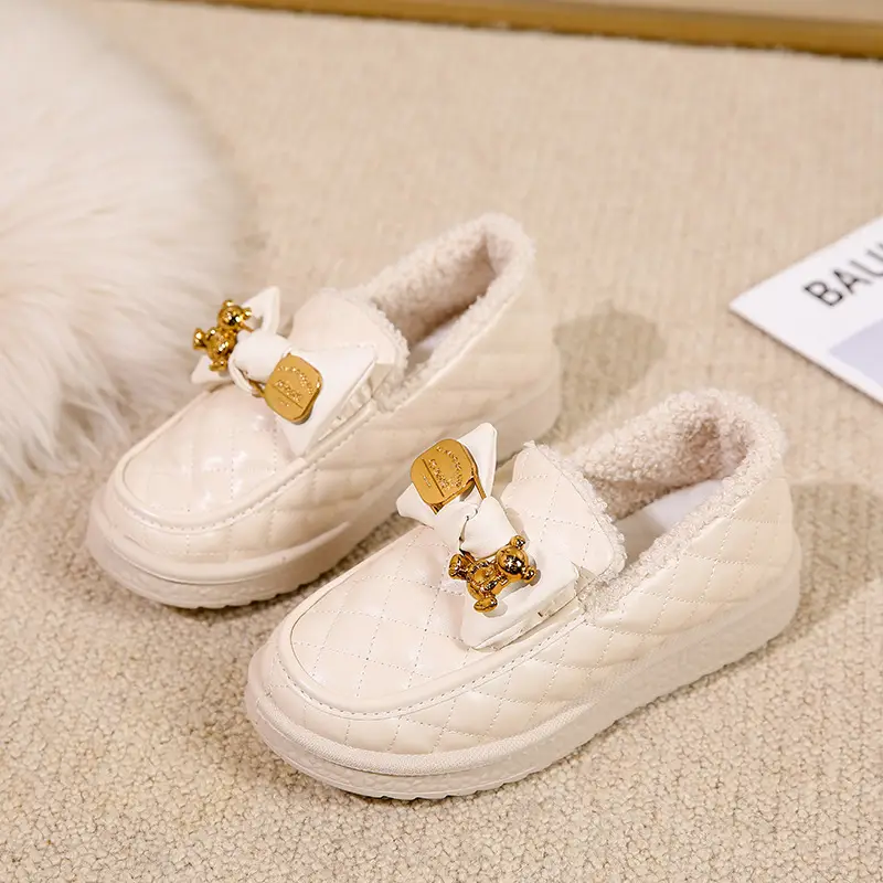 Winter New Women's Snow Boots Leather Waterproof Non-slip Warm fleece-lined Thickened Students Cotton Shoes Slip-on Peas Shoes - Image 2