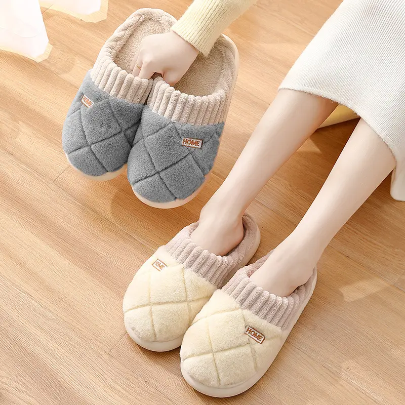 Women's Winter Large-Size Home Cotton Slippers, Men's Indoor Plush Slippers, Wholesale Thickened Warm Slippers for Men
