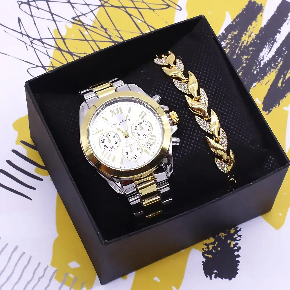 Couples Wristwatch Set Gold Silver Watch Box - Image 2