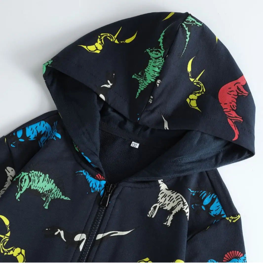 Dinosaur Printed Kids Hooded Sweater Grey - Image 4
