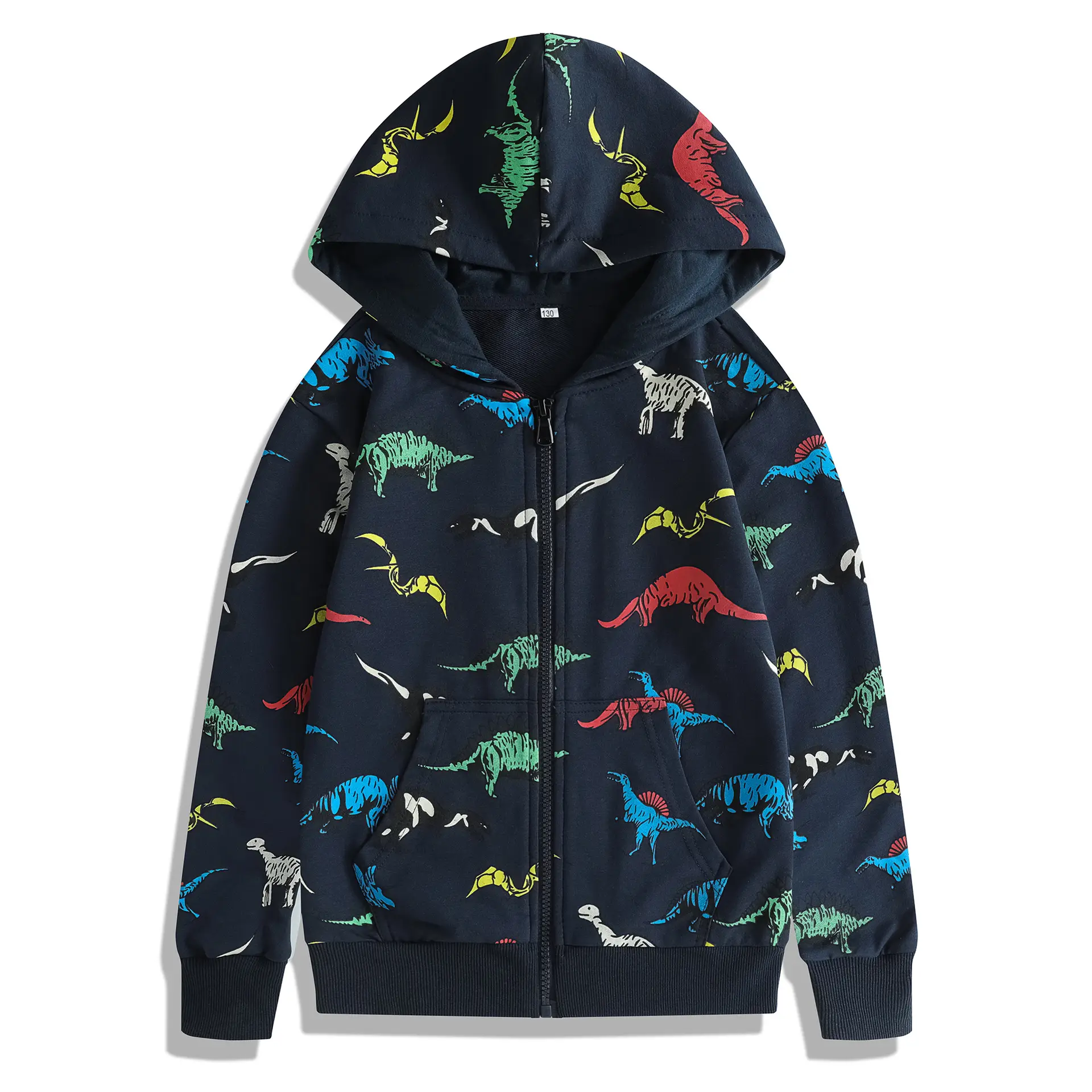 Dinosaur Printed Kids Hooded Sweater Grey — feature 1