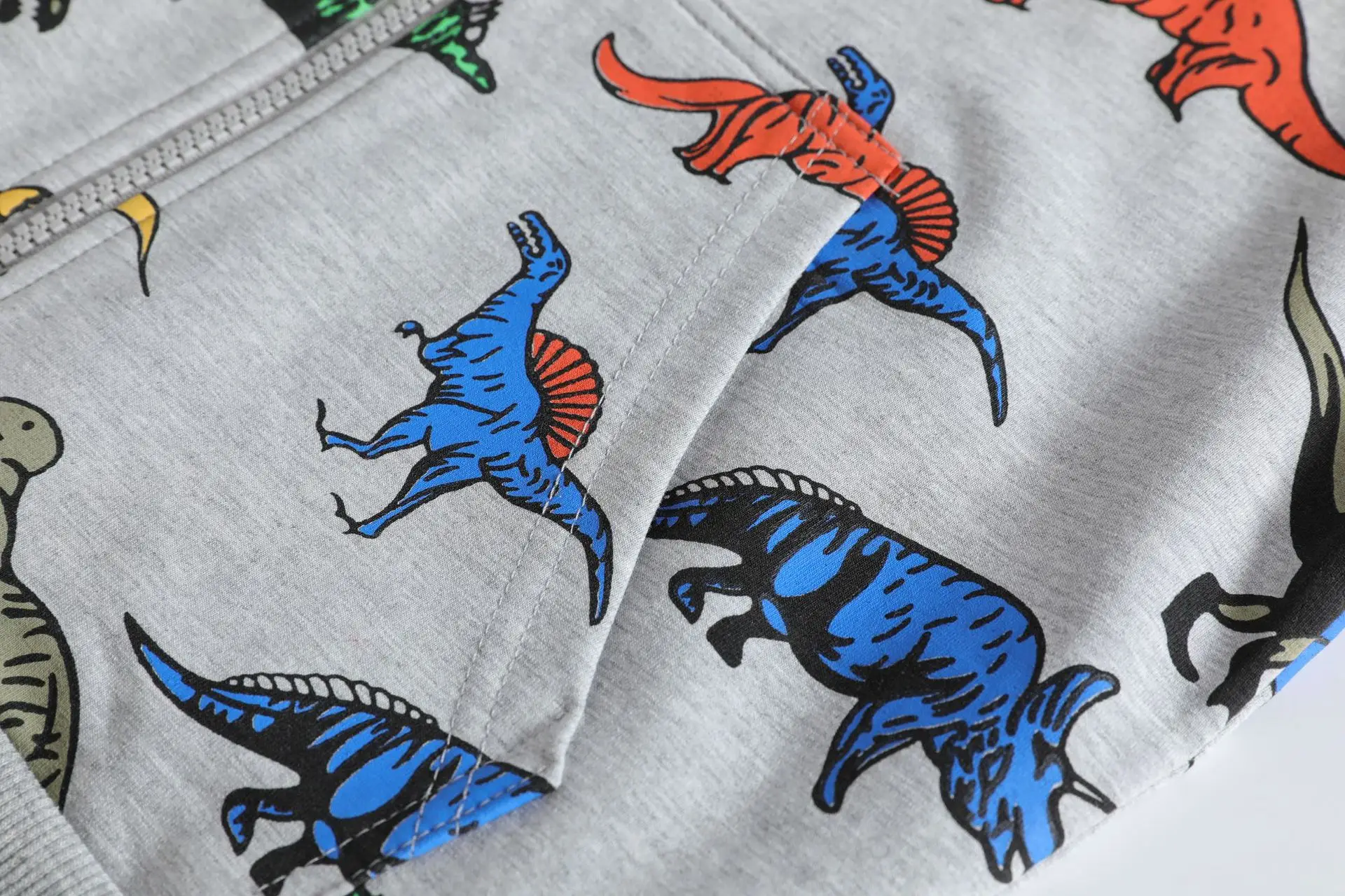 Dinosaur Printed Kids Hooded Sweater Grey — feature 10