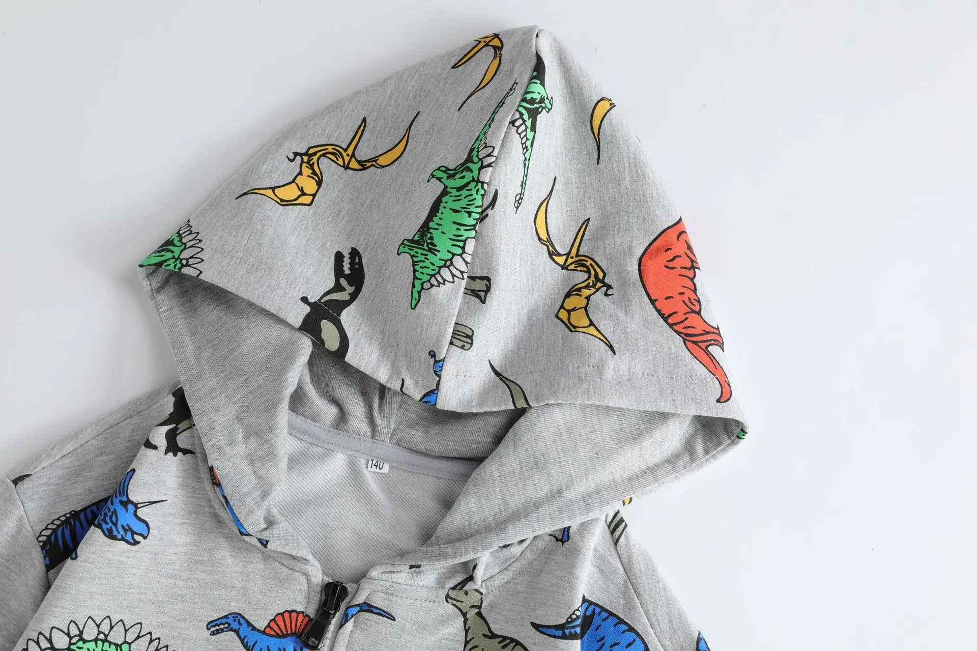 Dinosaur Printed Kids Hooded Sweater Grey — feature 6