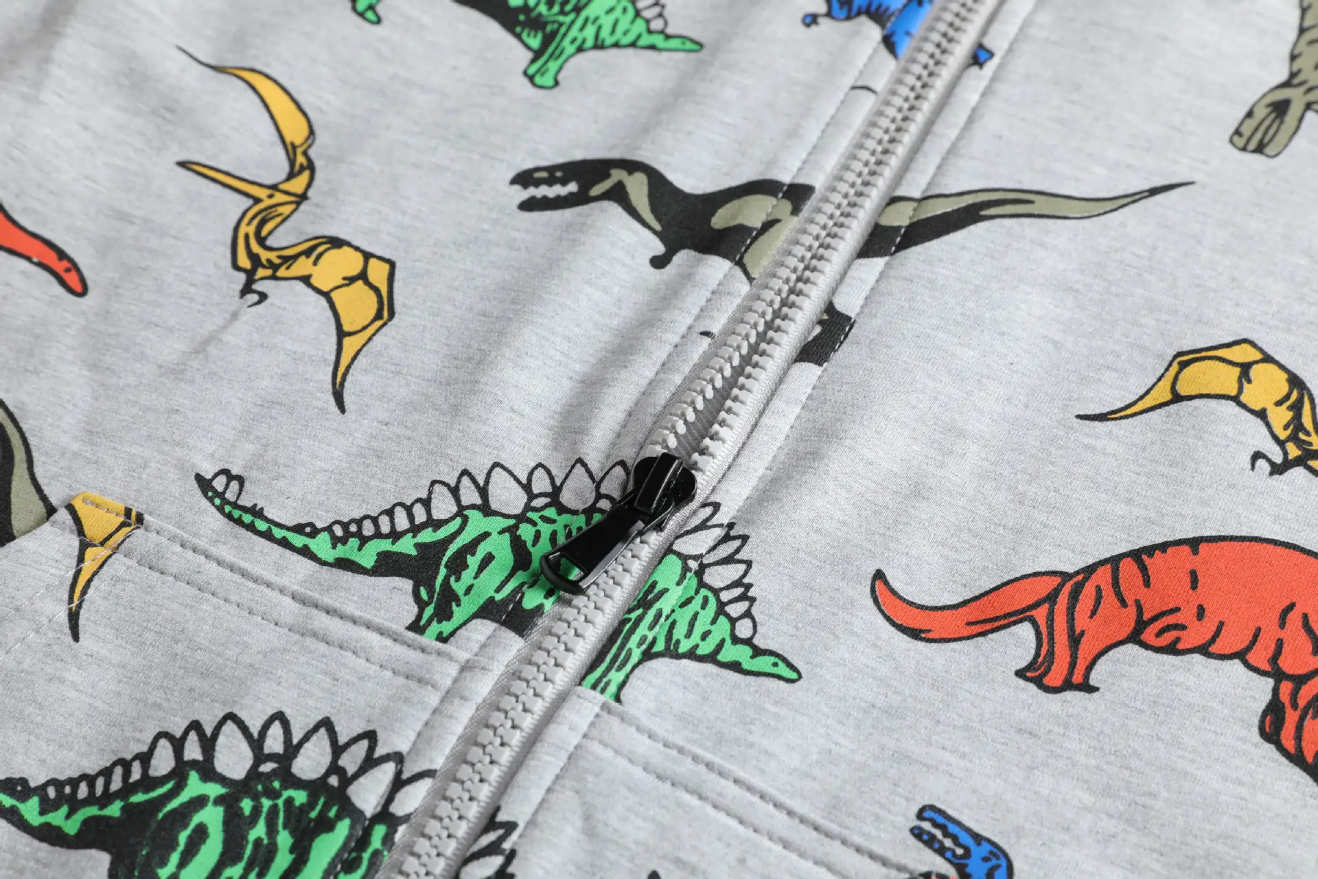 Dinosaur Printed Kids Hooded Sweater Grey — feature 8