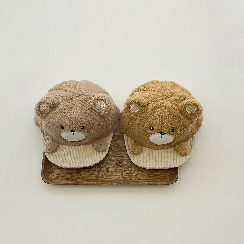 Blue Korean Style Bear Fleece Baby Hat - Image 3