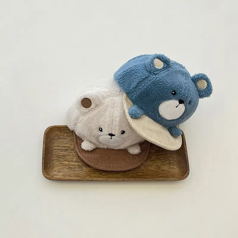 Blue Korean Style Bear Fleece Baby Hat - Image 4