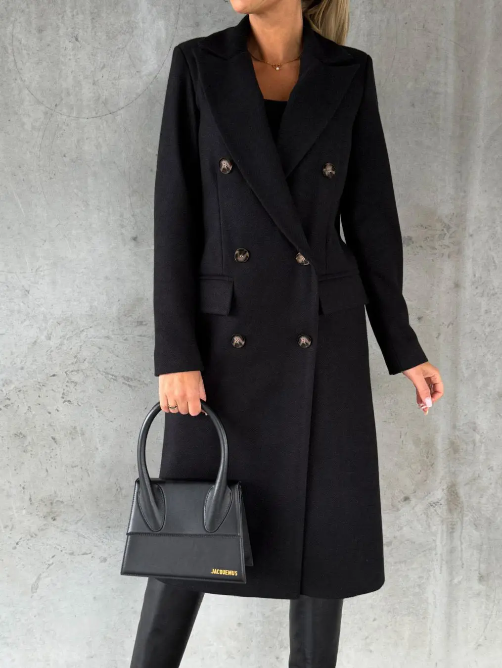 Women's Long Sleeve Lapel Coat Black Double Breasted Slim Fit - Image 2