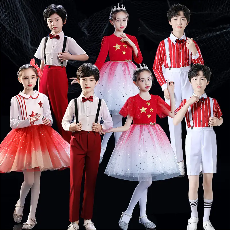 Girls Red Star Chorus Costume for National Day