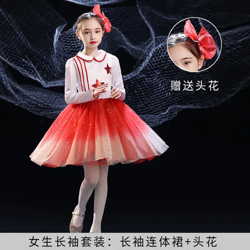 Girls Red Star Chorus Costume for National Day