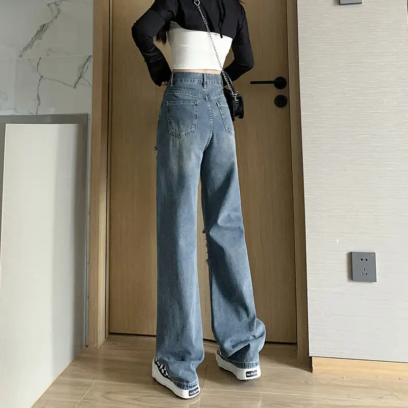 Women's Blue Ripped Denim Jeans Large Size Autumn 2022 - Image 5