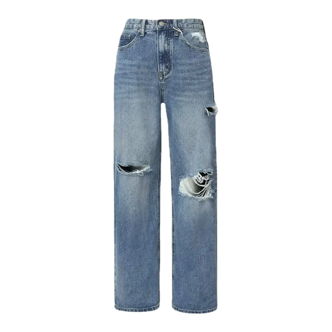 Women's Blue Ripped Denim Jeans Large Size Autumn 2022 - Image 6